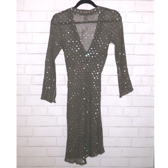 Warehouse Olive Silk + Sequin Coverup Tunic - 4