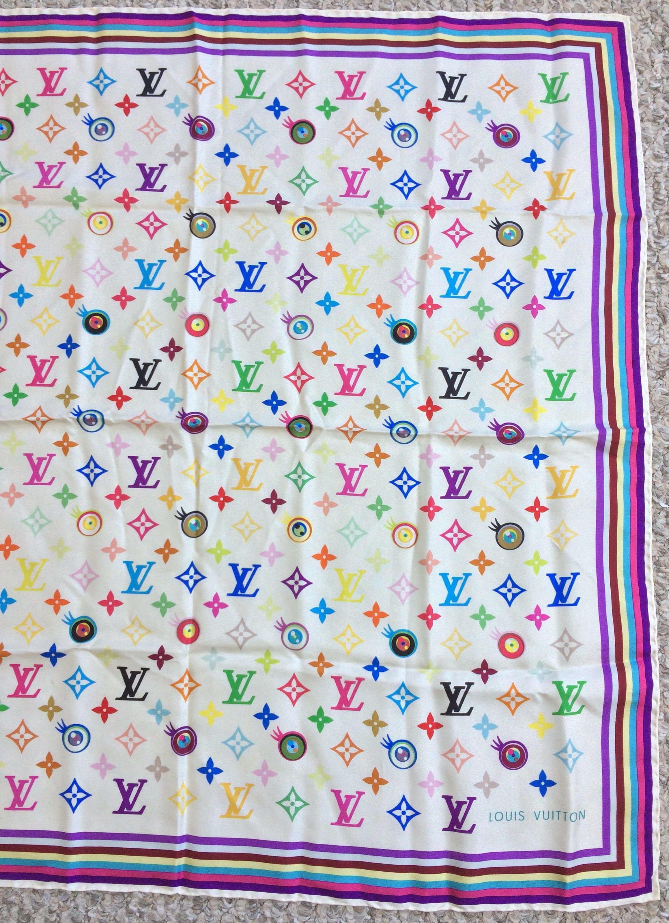 S/S 2003 Vuitton Murakami Multicolor Monogram Silk Scarf - 3