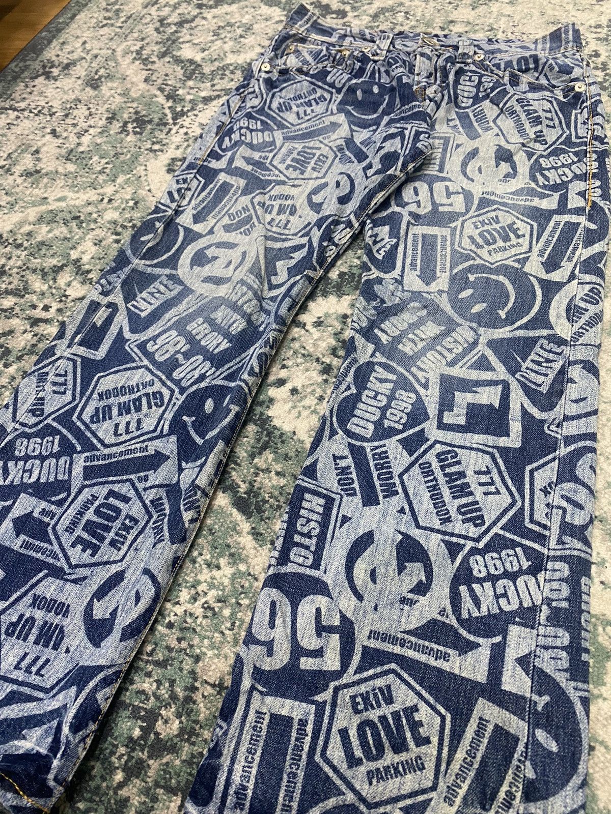 Vintage Co&Lu All Over Acid Wash Printed Effect Smiley Jeans - 8