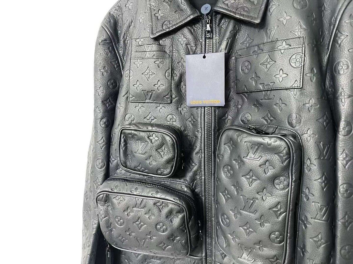 Monogram embossed utility leather jacket - 3