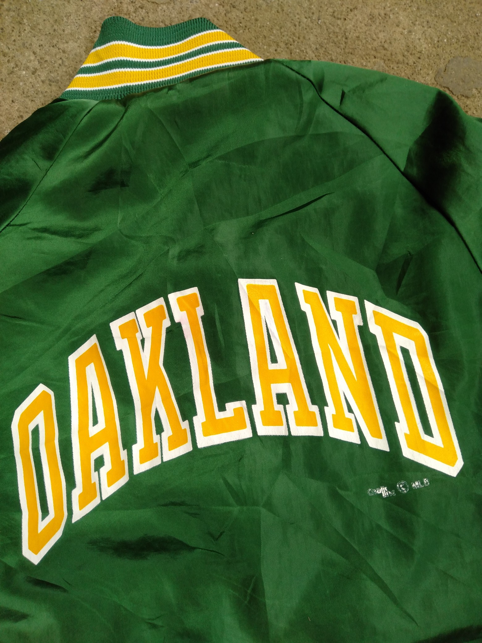 1989 Chalkline Oakland Athletics Arch Spellout vintage satin jacket - 13