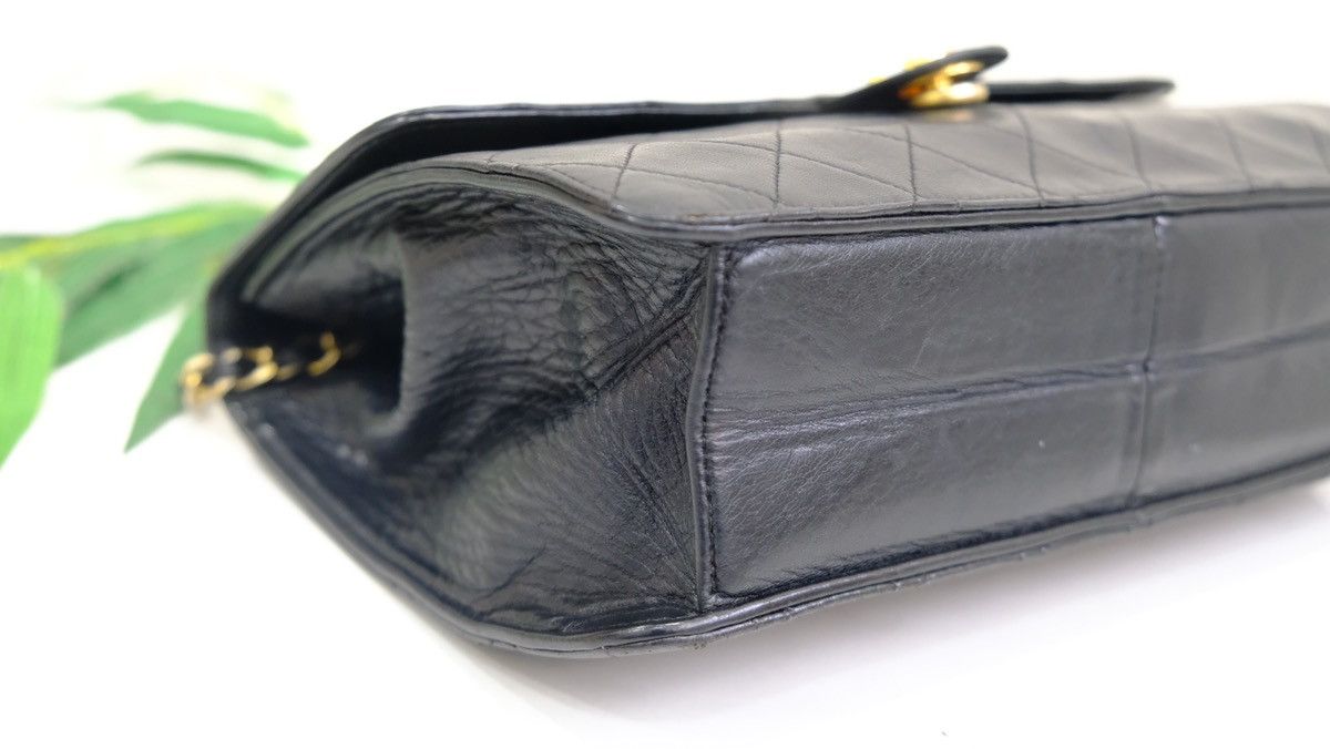 Vintage CHANEL black lambskin medium half flap shoulder bag - 13