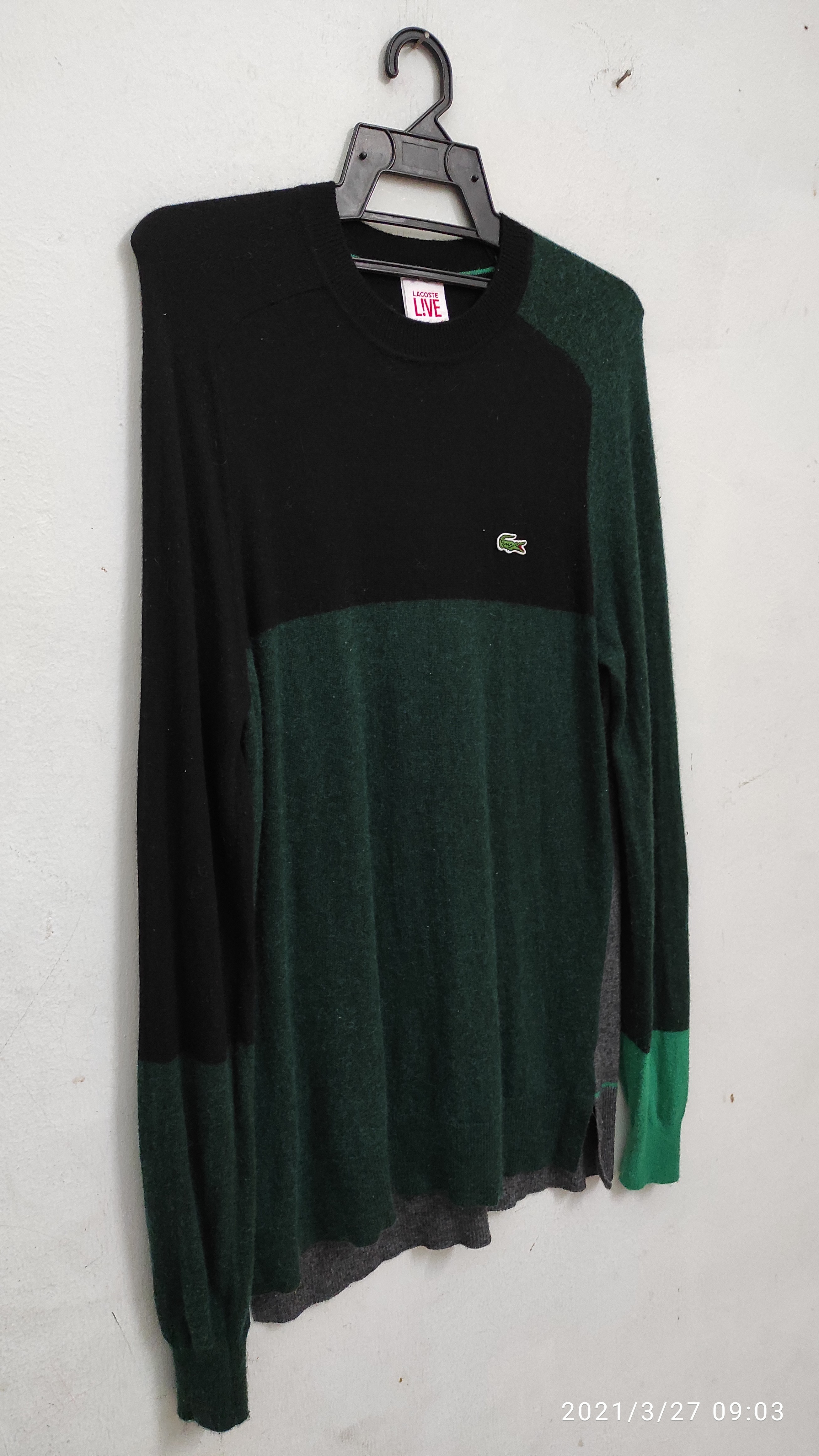 Authentic Lacoste L!ve knit raglan side split color block sweater - 8