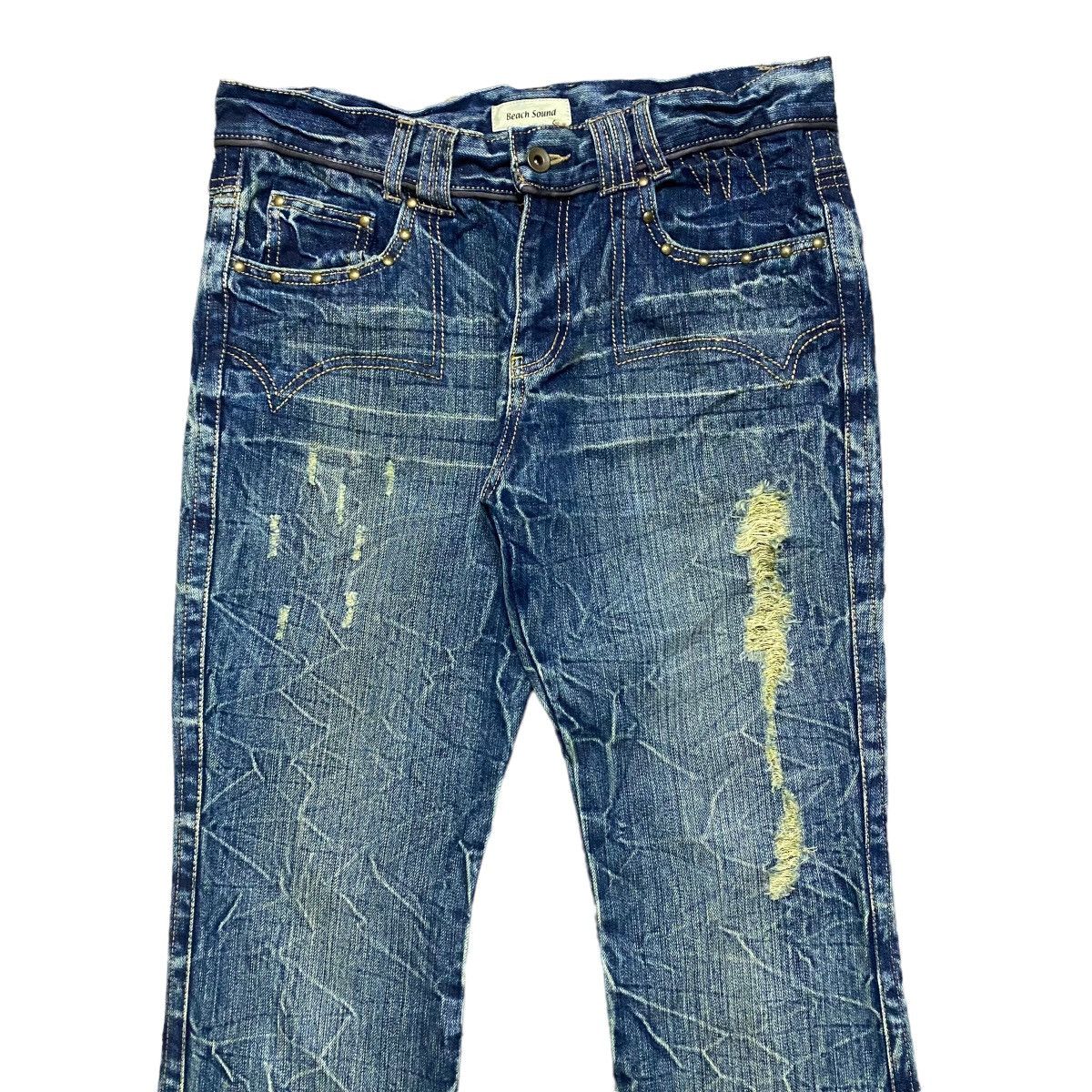 Distressed Denim - BEACH SOUND Gold Stitch Denim Flare Jeans - 3