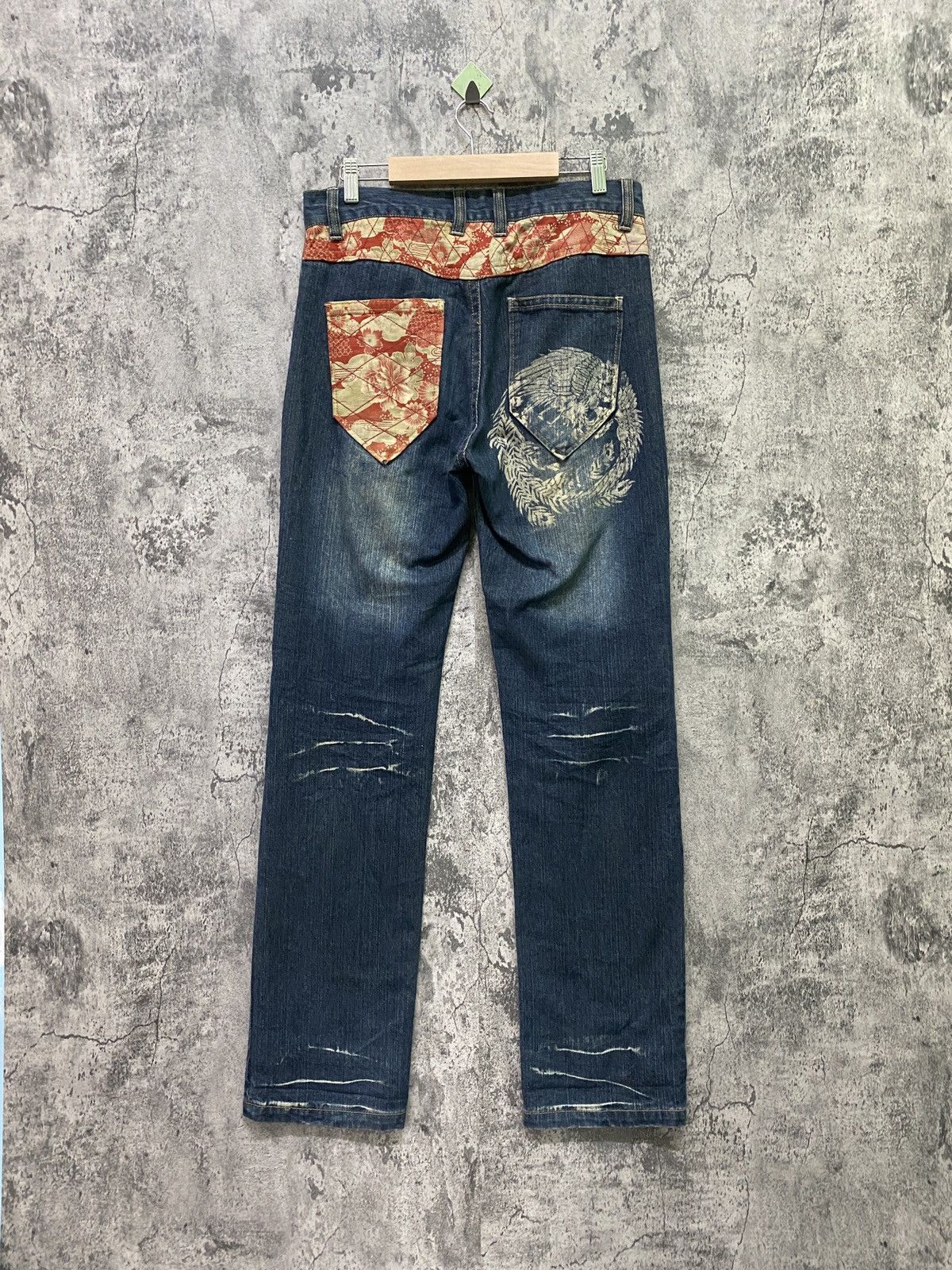 Vintage Japan Traditional Dragon Floral Designer Denim - 2