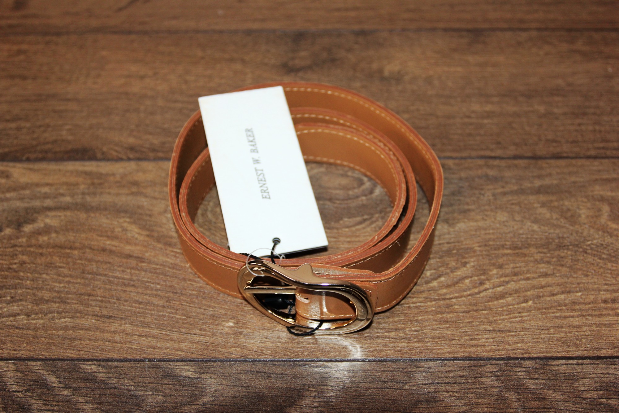 BNWT SS23 ERNEST W. BAKER GOLD BUCKLE LEATHER BELT S - 1