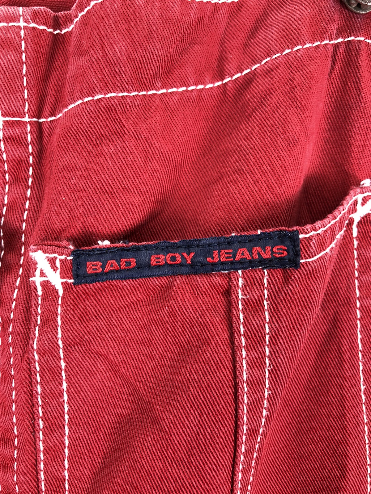 Vintage - Vintage 90's Bad Boy Jeans Red Overall Denim Workwear Style - 16