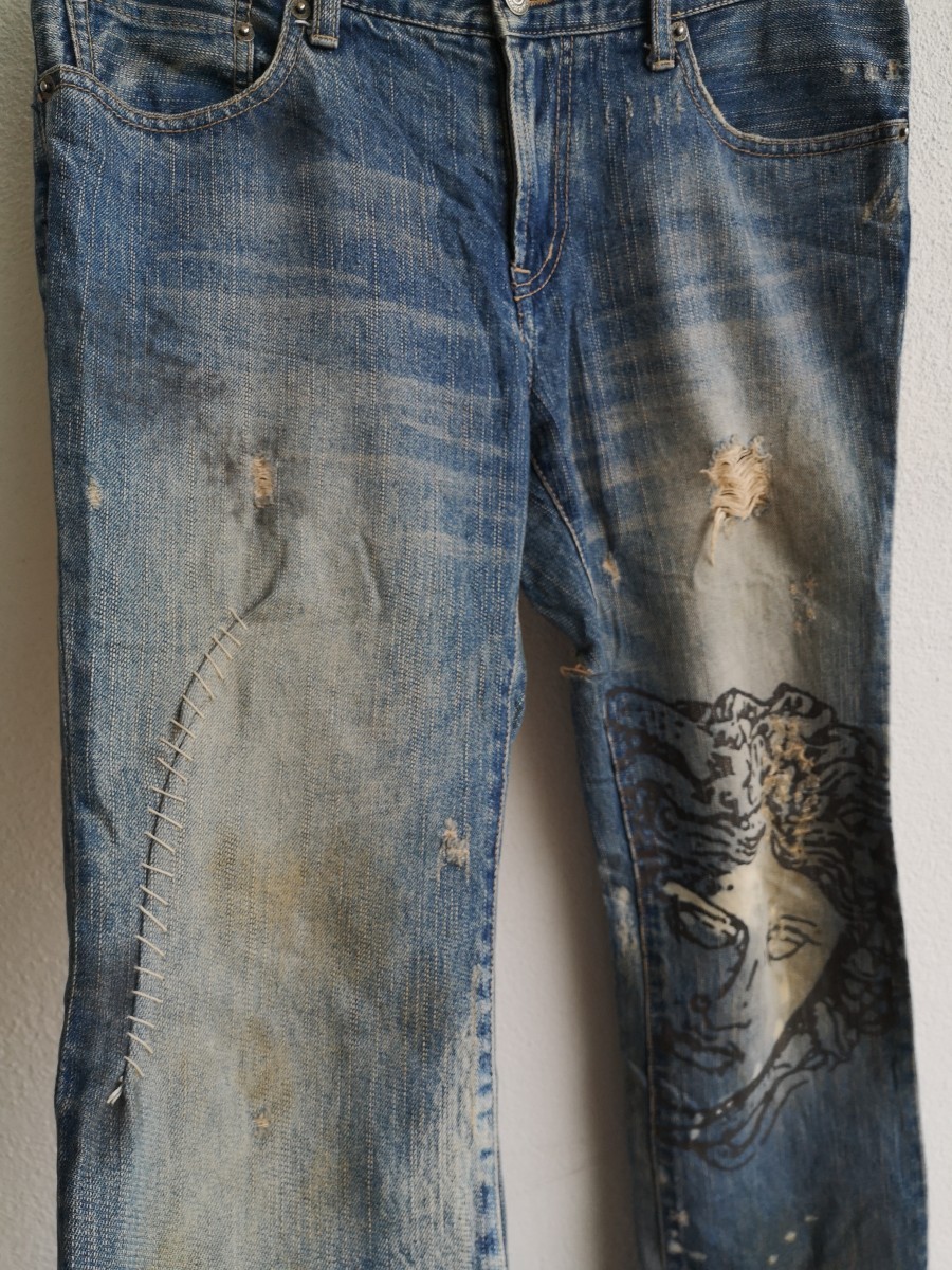 Distressed Denim - Distressed Versace Medusa Head Print Jeans - 12