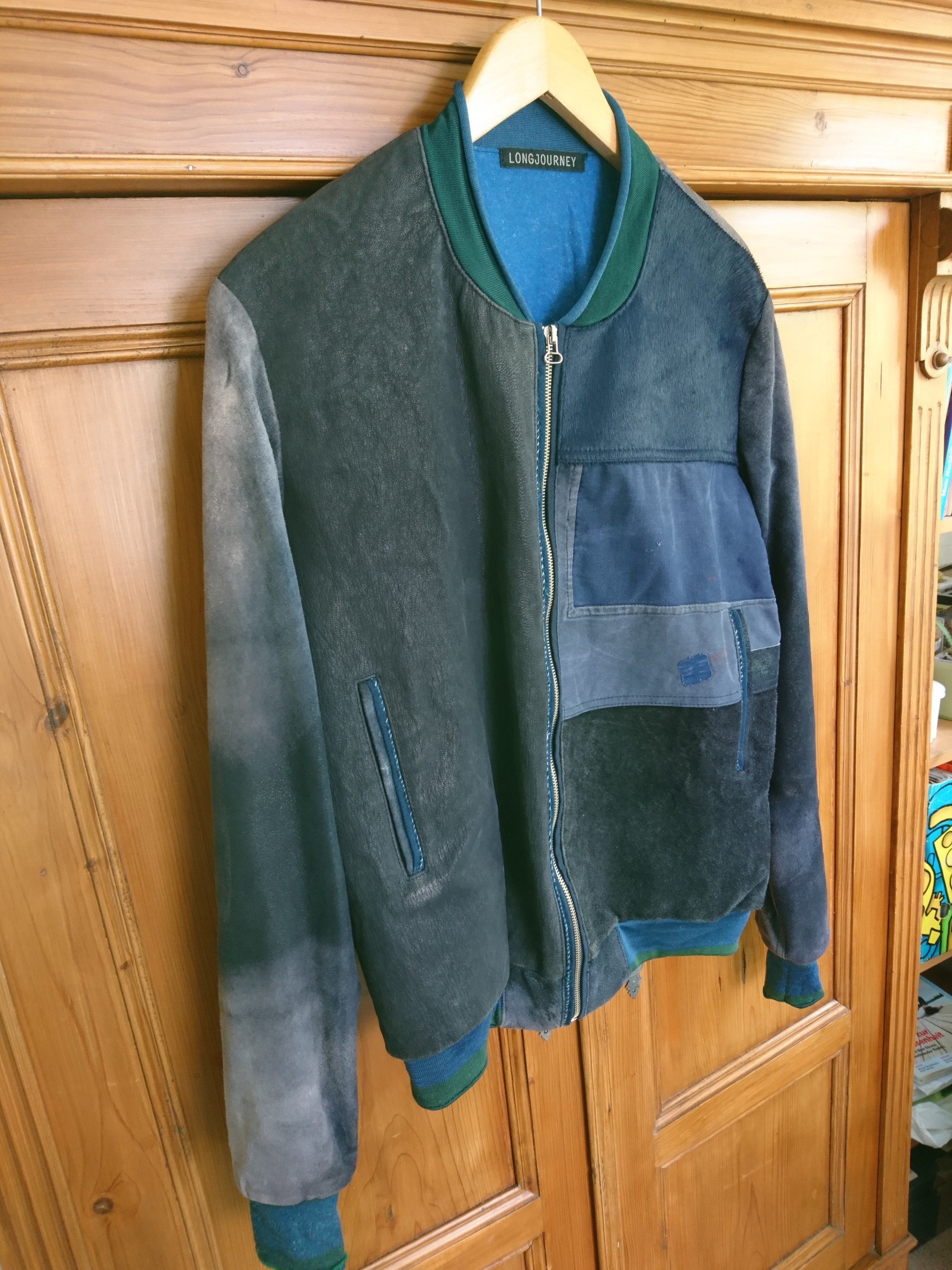 Longjourney - Rare Patchwork Leather Horsehair Cotton Bomber Jacket S M L - 5