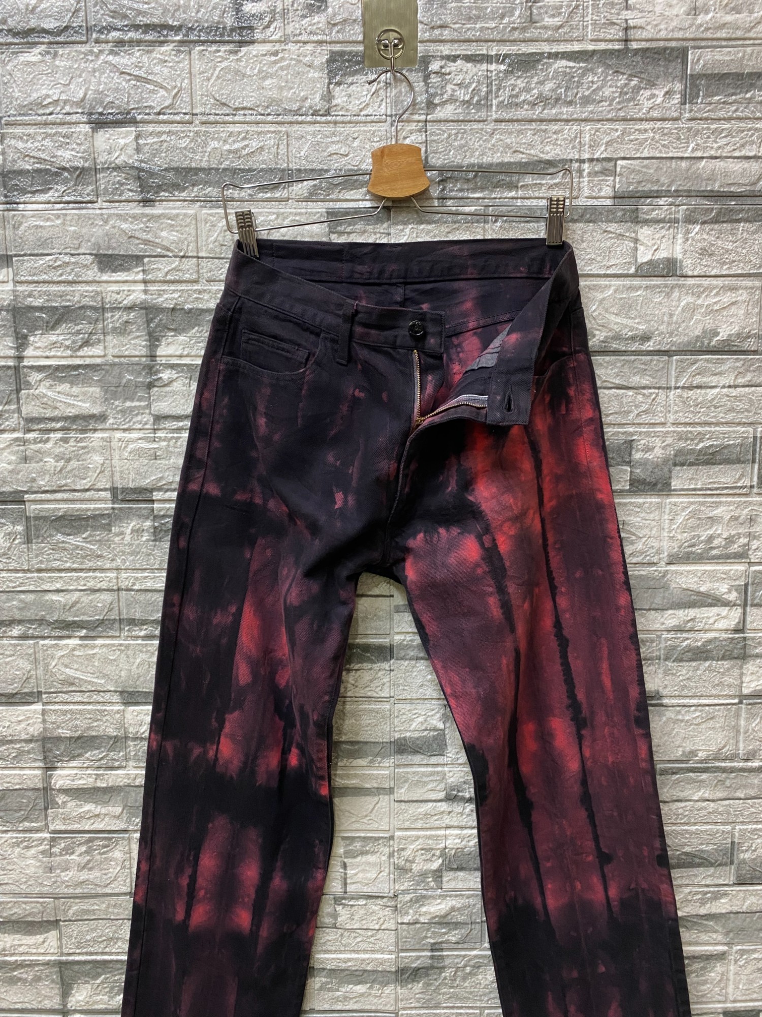 Insane crazy jean made from japan Acoustic perfect bleached fire-flames wash jean straight cut - 4