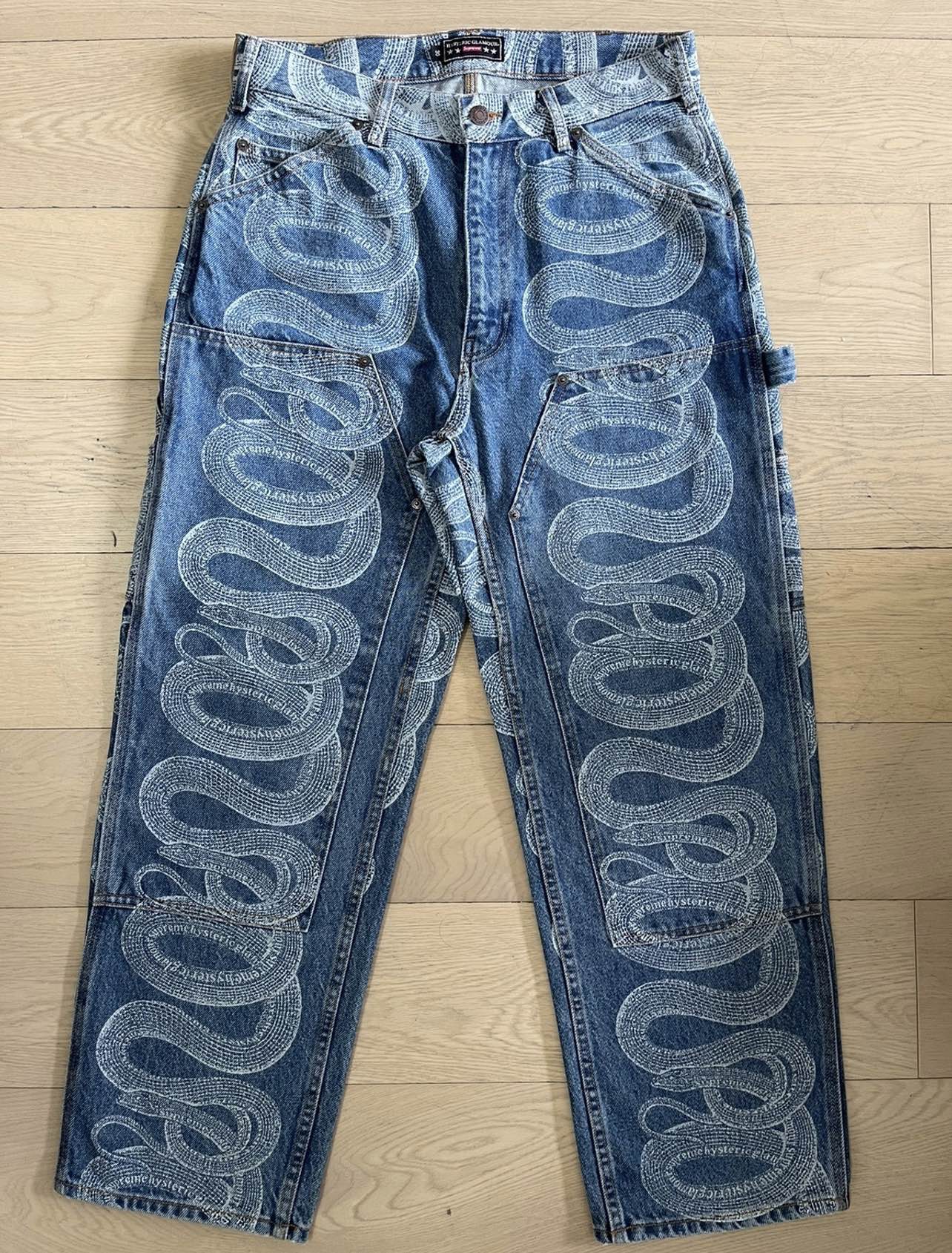 SUPREME x HYSTERIC GLAMOUR “ SNAKE PRINT DOUBLE KNEE WORKER DENIM PANTS