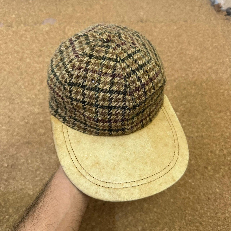Vintage 90s Polo Ralph Lauren Wool Tweed Leather Cap USA - 1