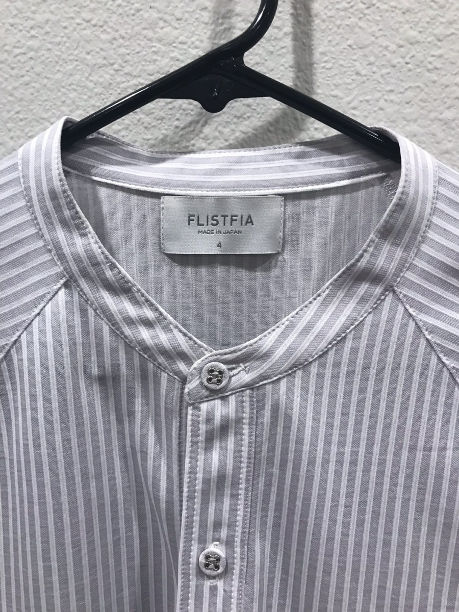 Flistfia - blue white striped band collar shirt - 4