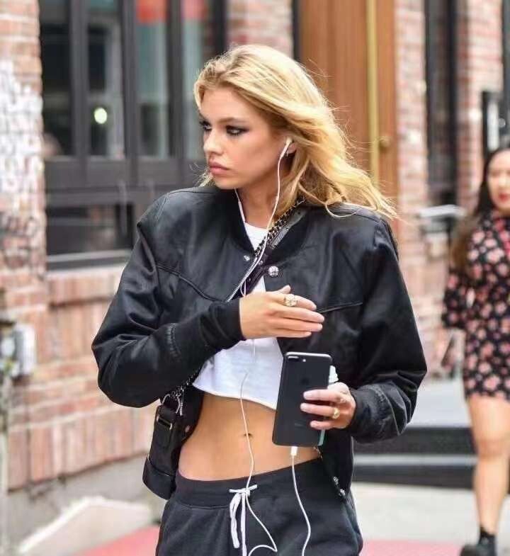 Bella Hadid cropped fuck you leather patch jacket - 16