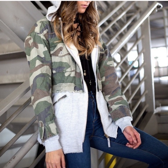 Vintage Havana Camo Layered Sweatshirt Jacket - 1