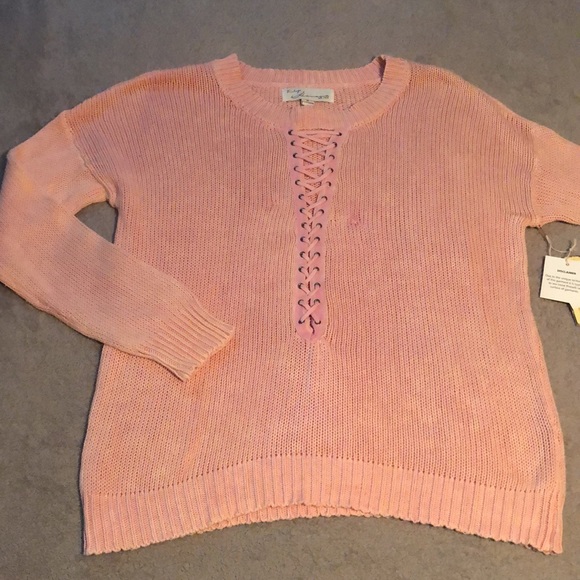 Vintage Havana Lace-Up Cotton Knit Pink Sweater - 6