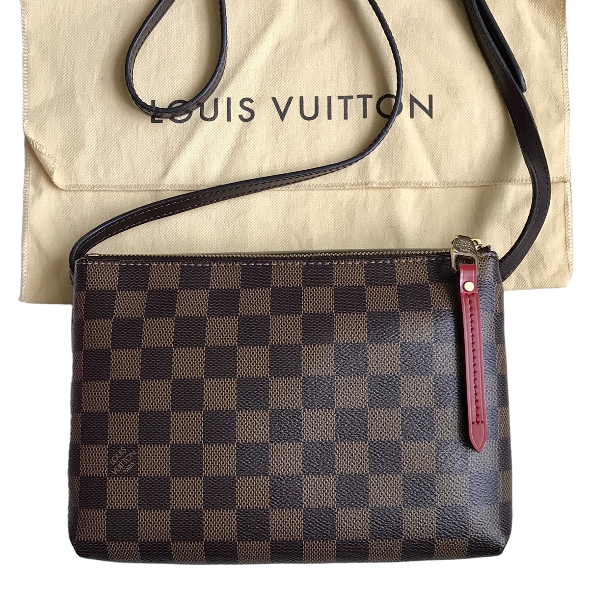 Louis Vuitton Damier Ebene Twice Cerise Pochette Sling Bag - 6