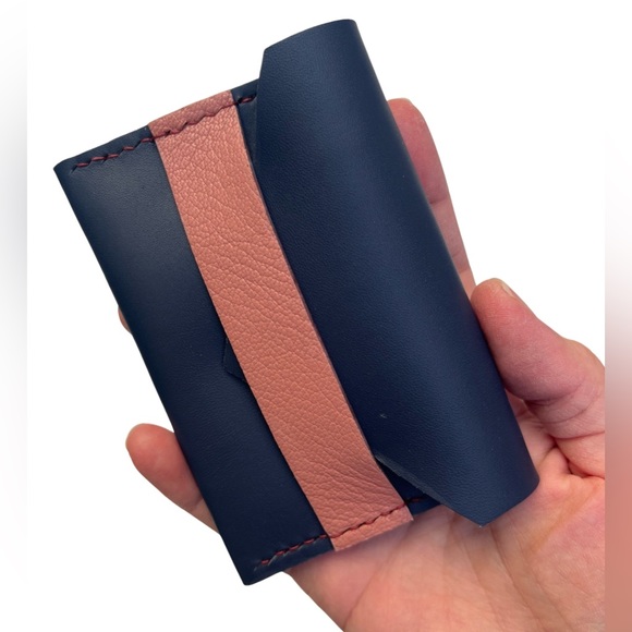 Hand Crafted - Handmade Navy Pink Leather Cardholder - 9