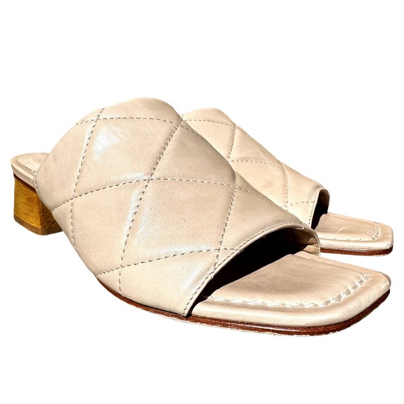 Anthropologie - Anthro Bernardo Jemma Blush Glove Sandals Quilted Upper Slip On Square Toe 8 - 2