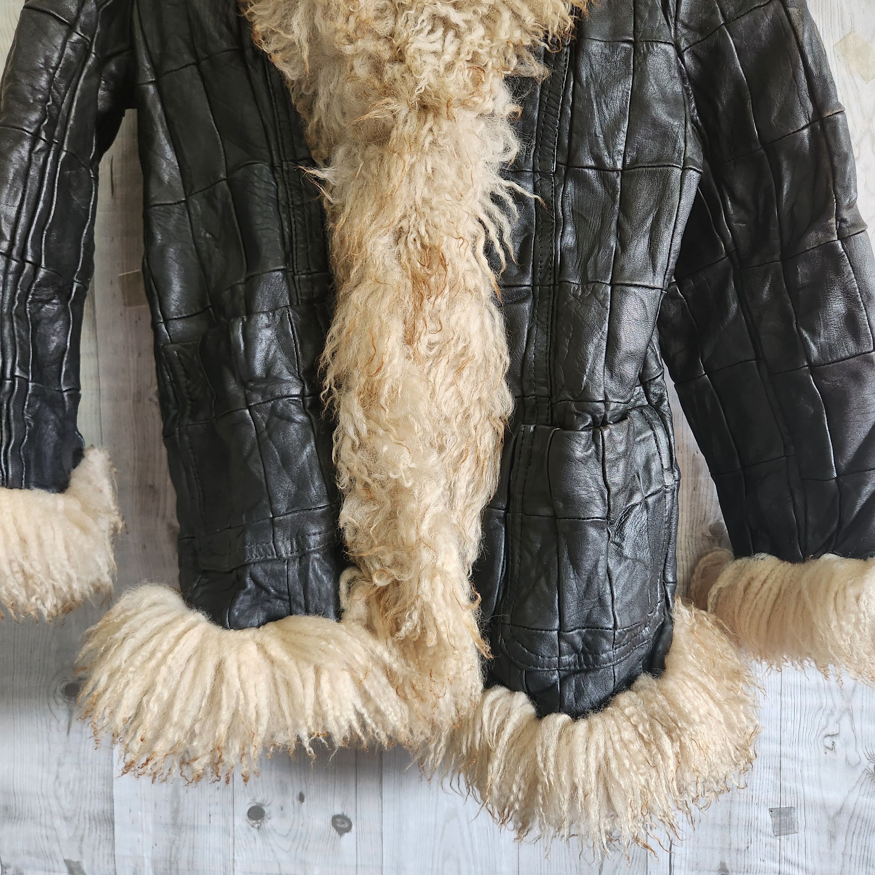 Vintage Patches Genuine Leather Fur Jacket - 15