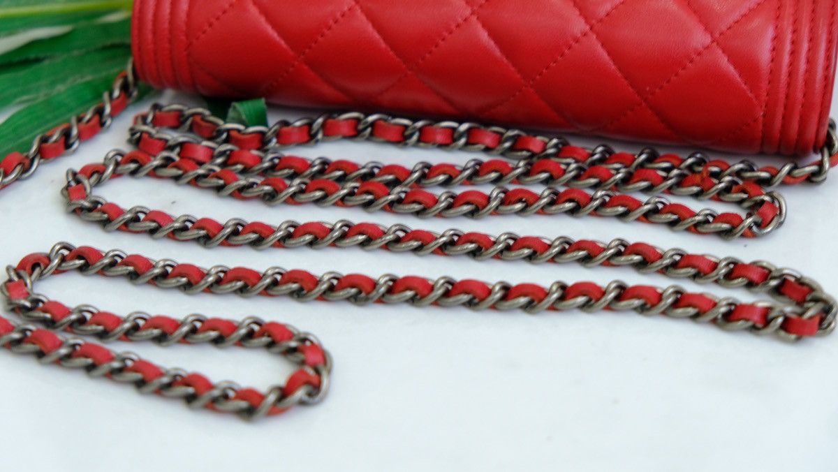 Chanel boy wallet half flap red leather chain sling - 10
