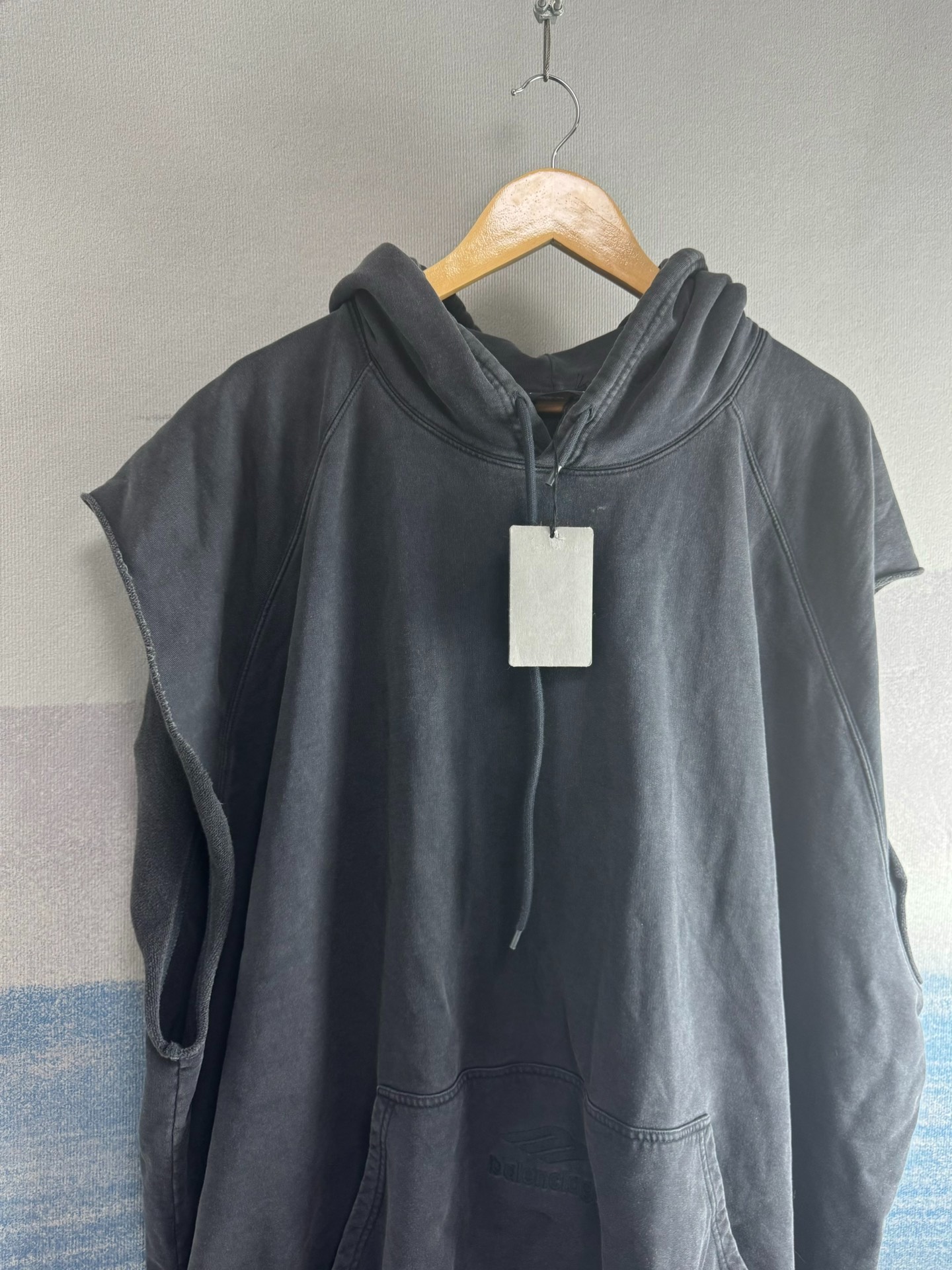 Balenciaga Black and Grey 3B Embroidered Sleeveless Hoodie - 3