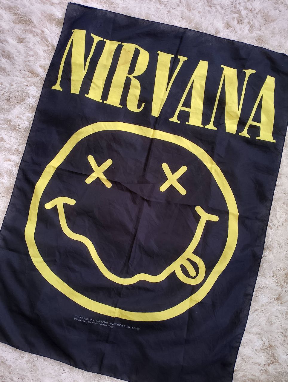 Vintage 1995 Nirvana Smiley Flag Tapestry Wall Banner - 3