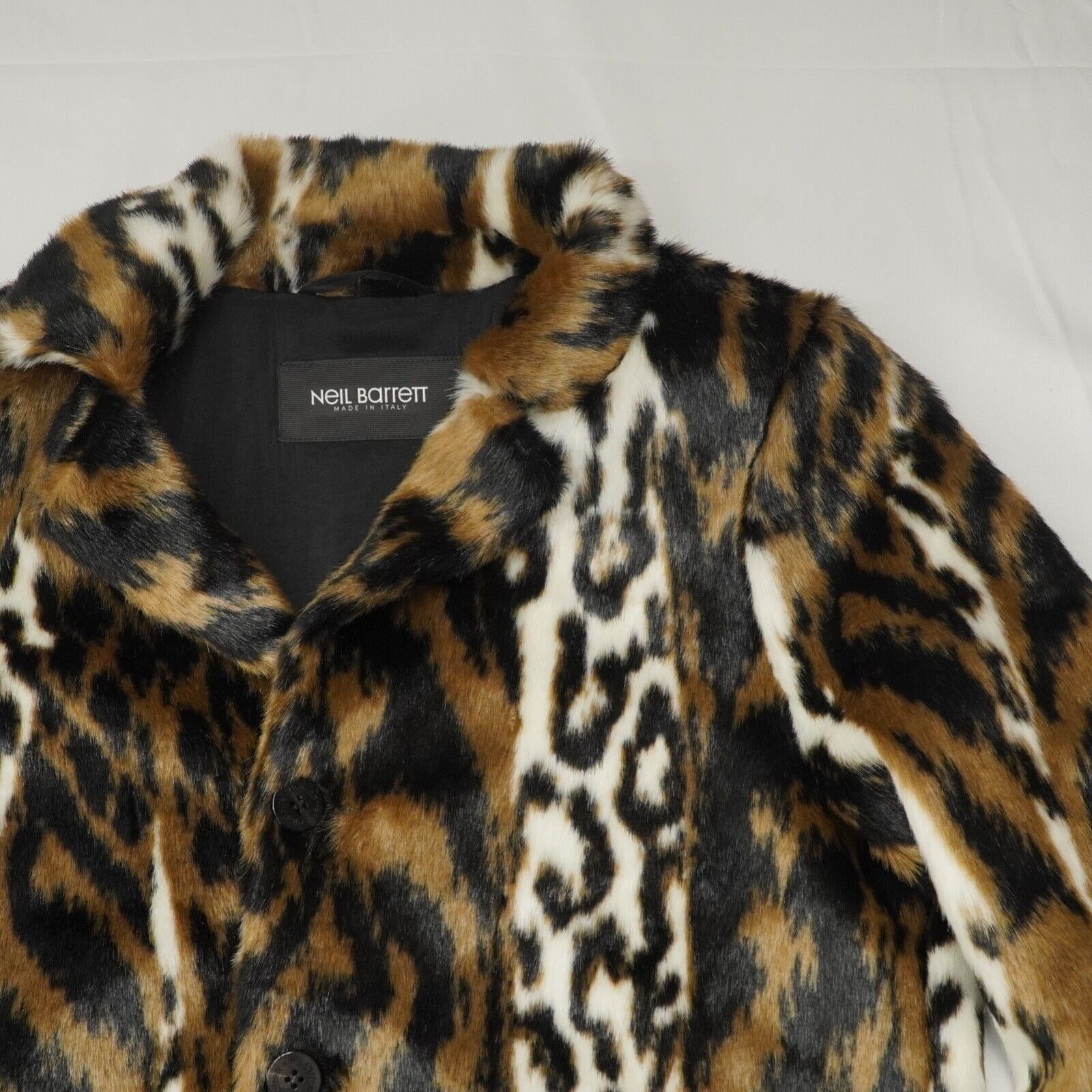 Neil Barrett Leopard Jacket Coat Tan and White Faux-Fur Eco - 14