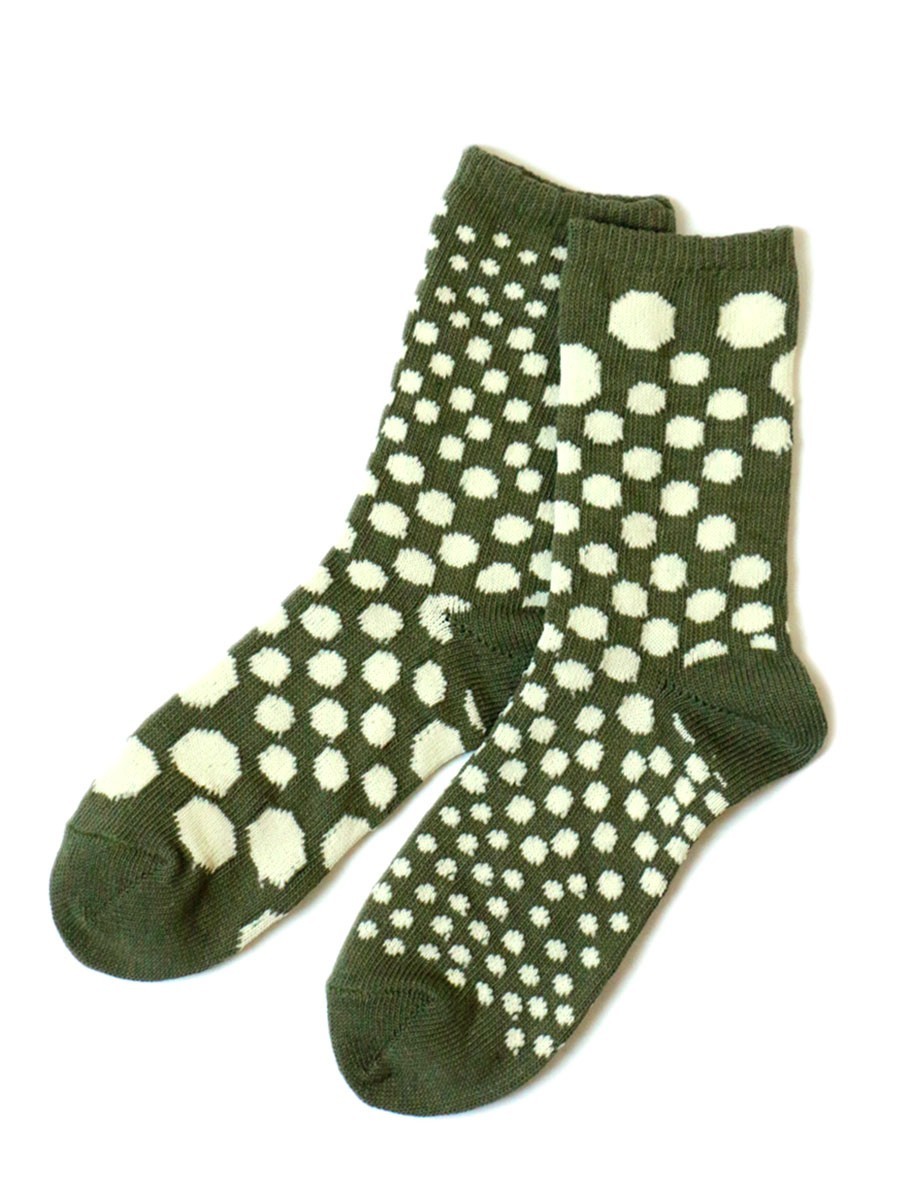 96 Asymmetric Green Khaki Dot Socks (1 Pair) - 1