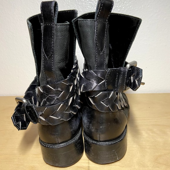 Proenza Schouler Biker Boots Moto Ankle Shaft Braided Block Heel Black 8.5 - 4