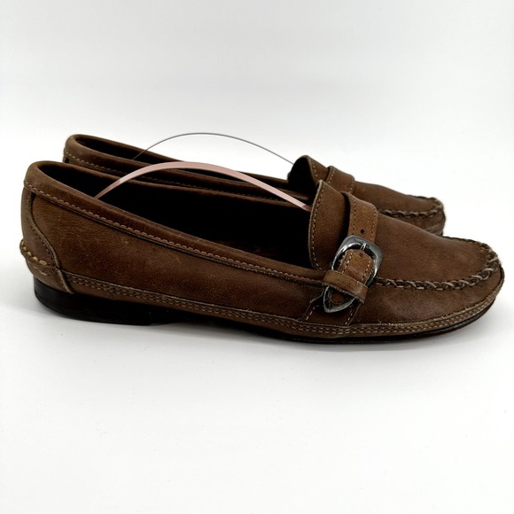 Vintage Ralph Lauren Country Buckle Loafers Slip On Round Toe Heel Suede Brown 9 - 2