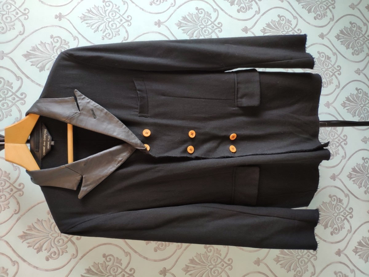 ARCHIVE ! AW2002 double breasted blazer with leather collar - 5