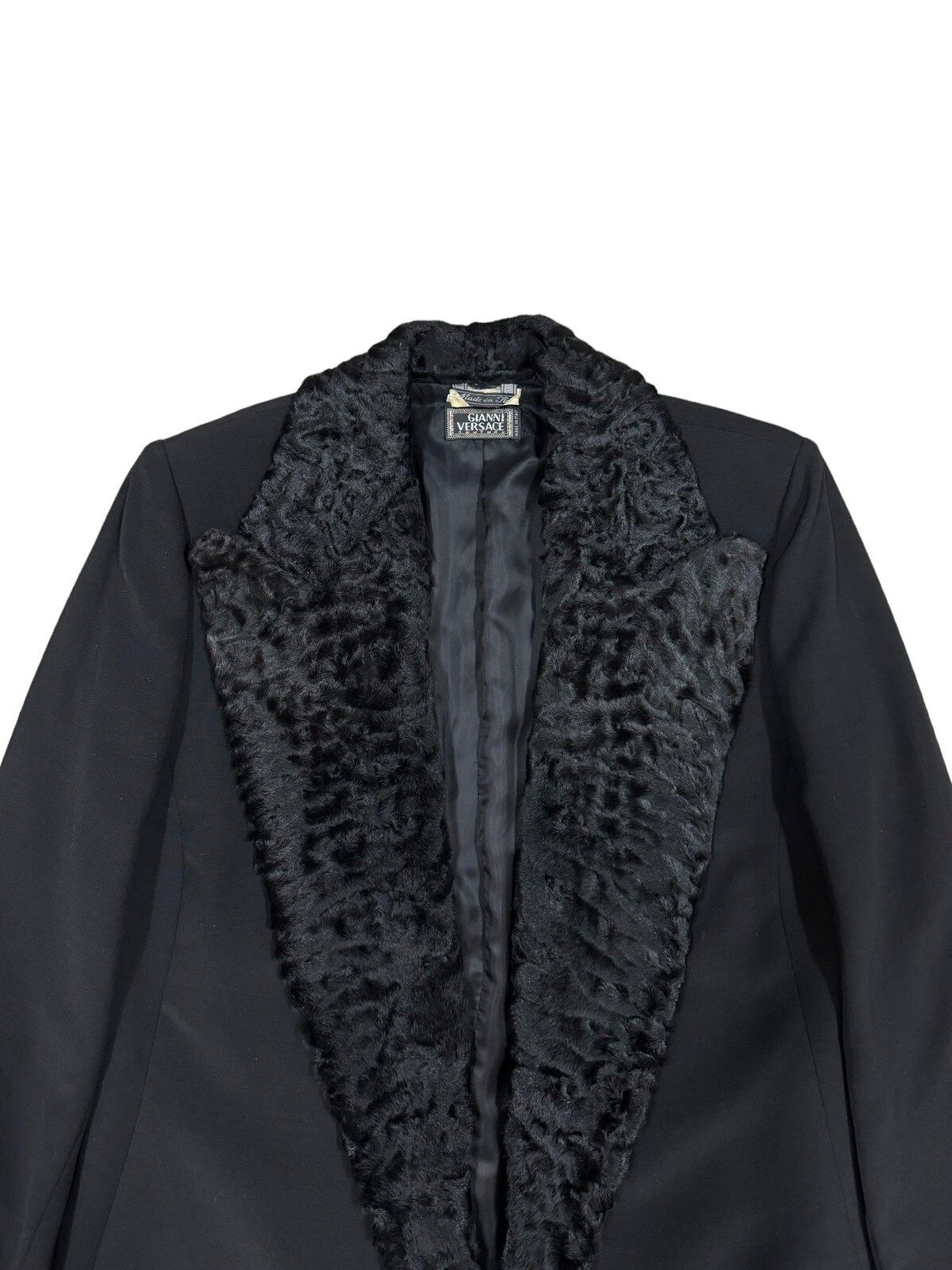 Vtg🔥Authentic Gianni Versace Faux Fur Trim Button Less Coat - 4