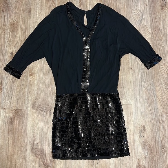 Marc Bouwer GlamIt! Black Sequin Embellished Blouson Dolman Sleeve Dress - 1