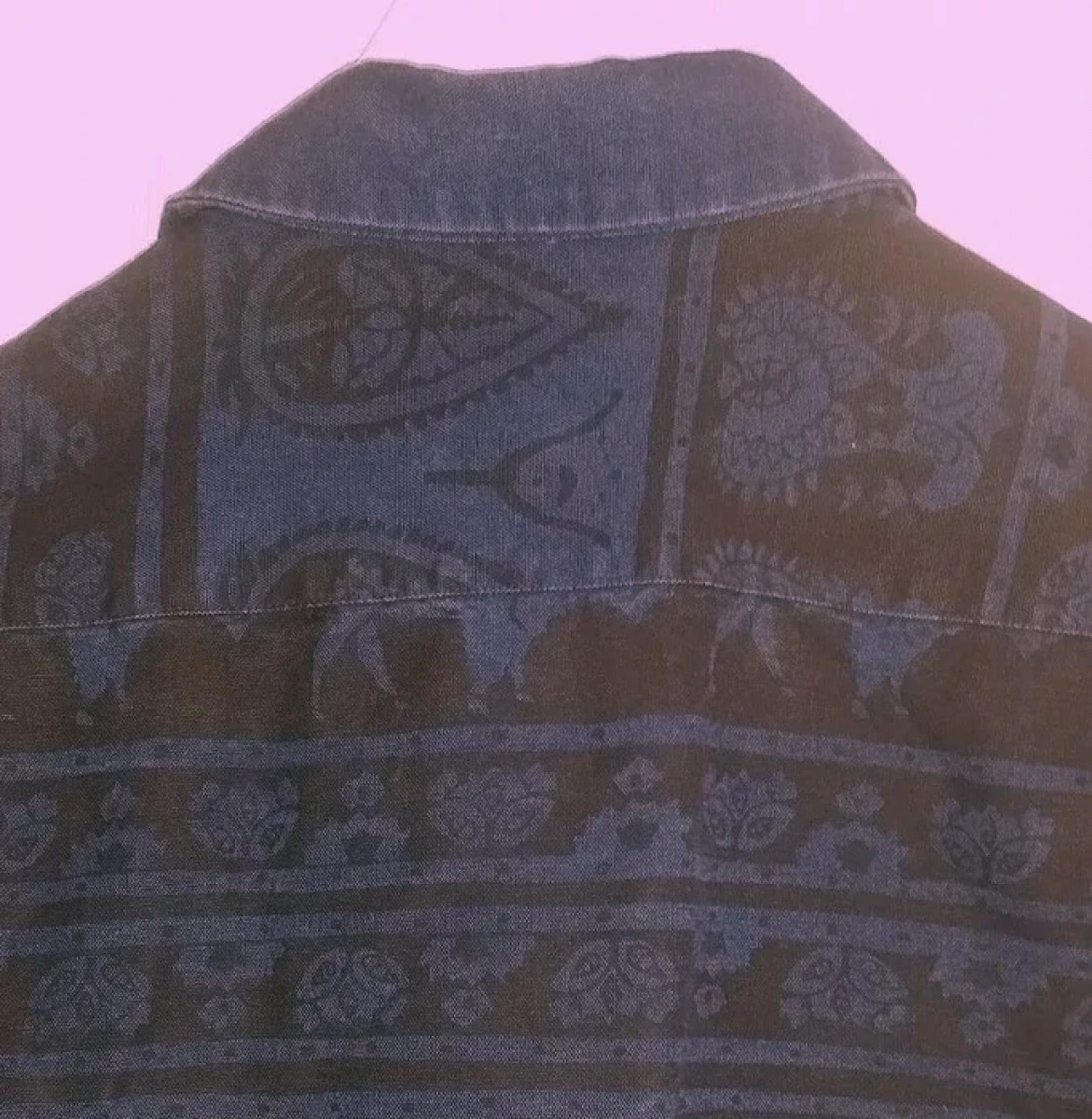 S-M Red Ear Indigo Pattern Paisley Floral Festival Shirt - 2