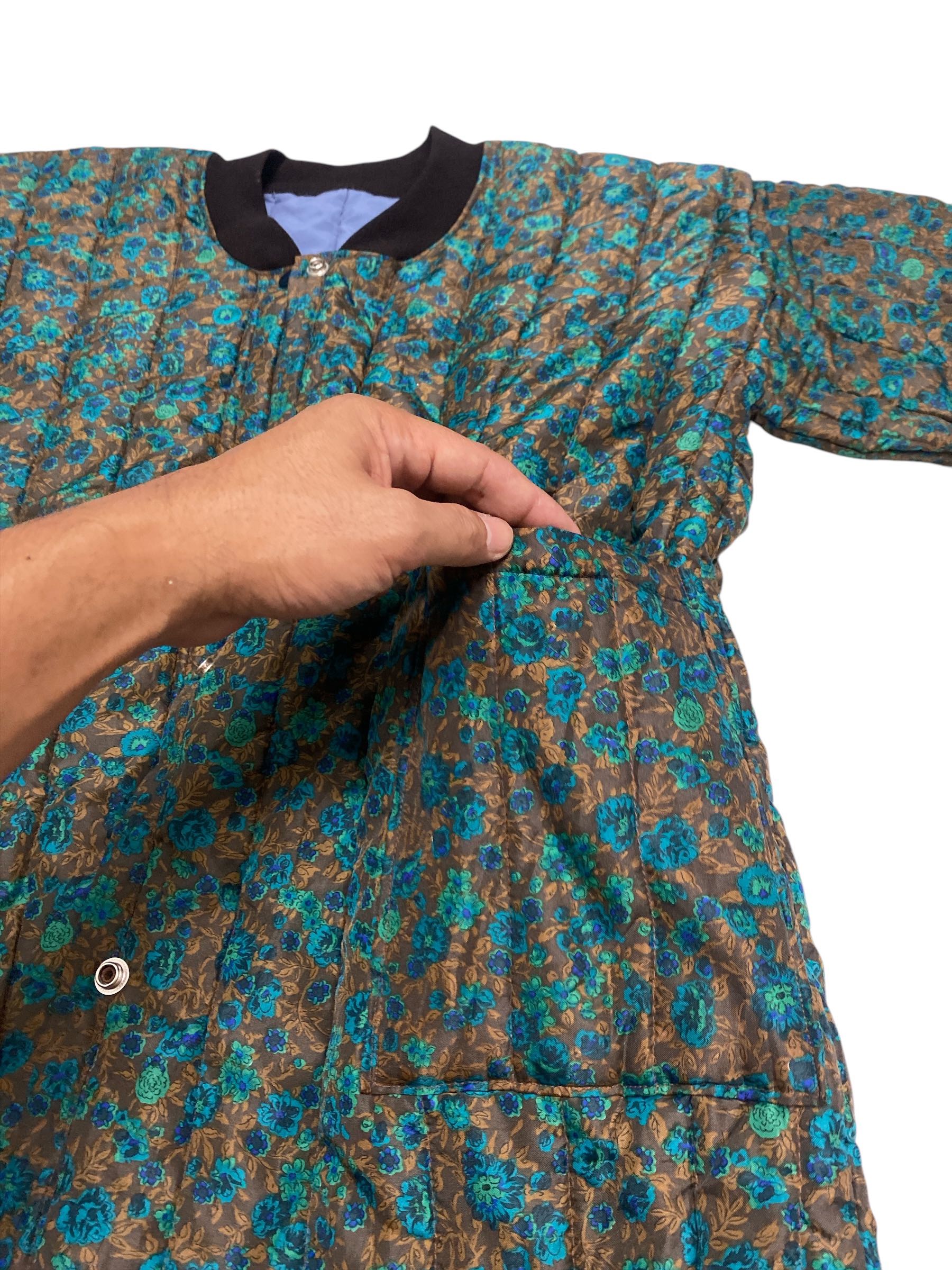 Vintage Quilted Floral Jacket with Ribbed Cuffs – Retro Fall/Winter Style - 6