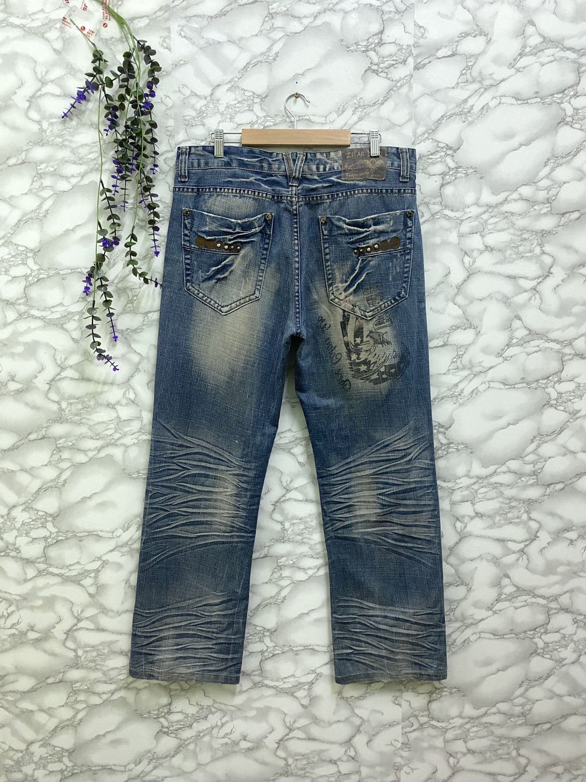 Designer - Vintage ZHAO DAO Patches Distressed Denim Jean - 2