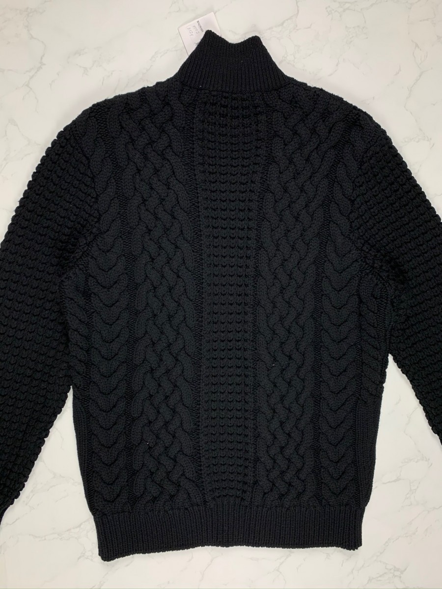 Balmain Black Wool Cable Knit Turtleneck - 9