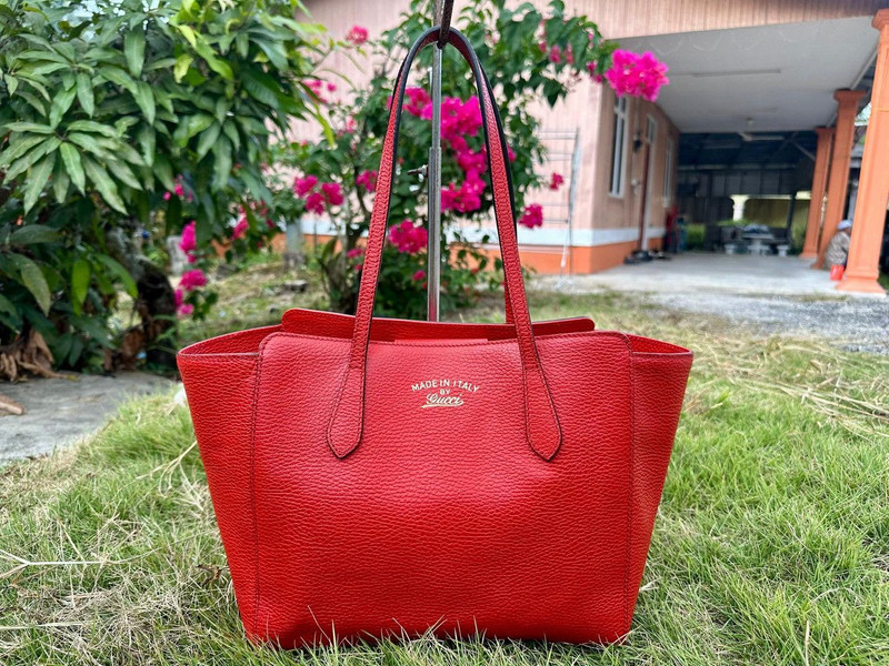 Authentic Gucci Swing Leather Medium Tote Bag - 1