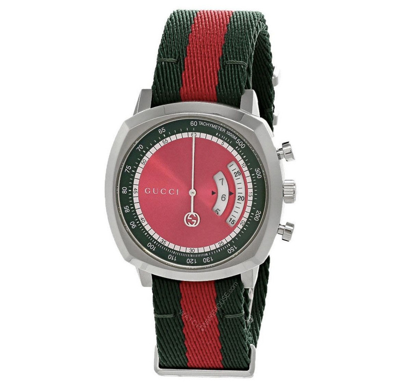 GUCCI Grip 40MM SS Red/Green Dial Fabric Strap Men's Watch - 1