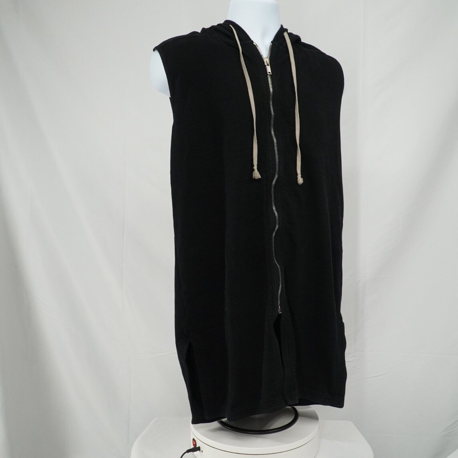 Black Zip Up Sleeveless Jacket Hoodie Cotton - Medium - 21