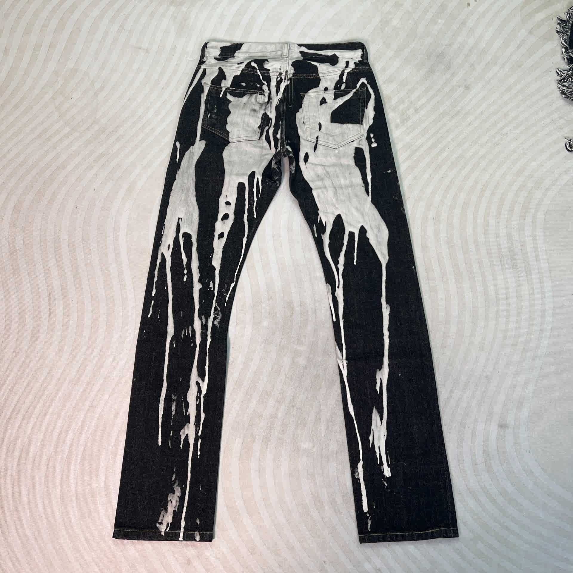 Rick Owens fw16 Bleach Vomit Detroit Cut Denim Jeans - 2