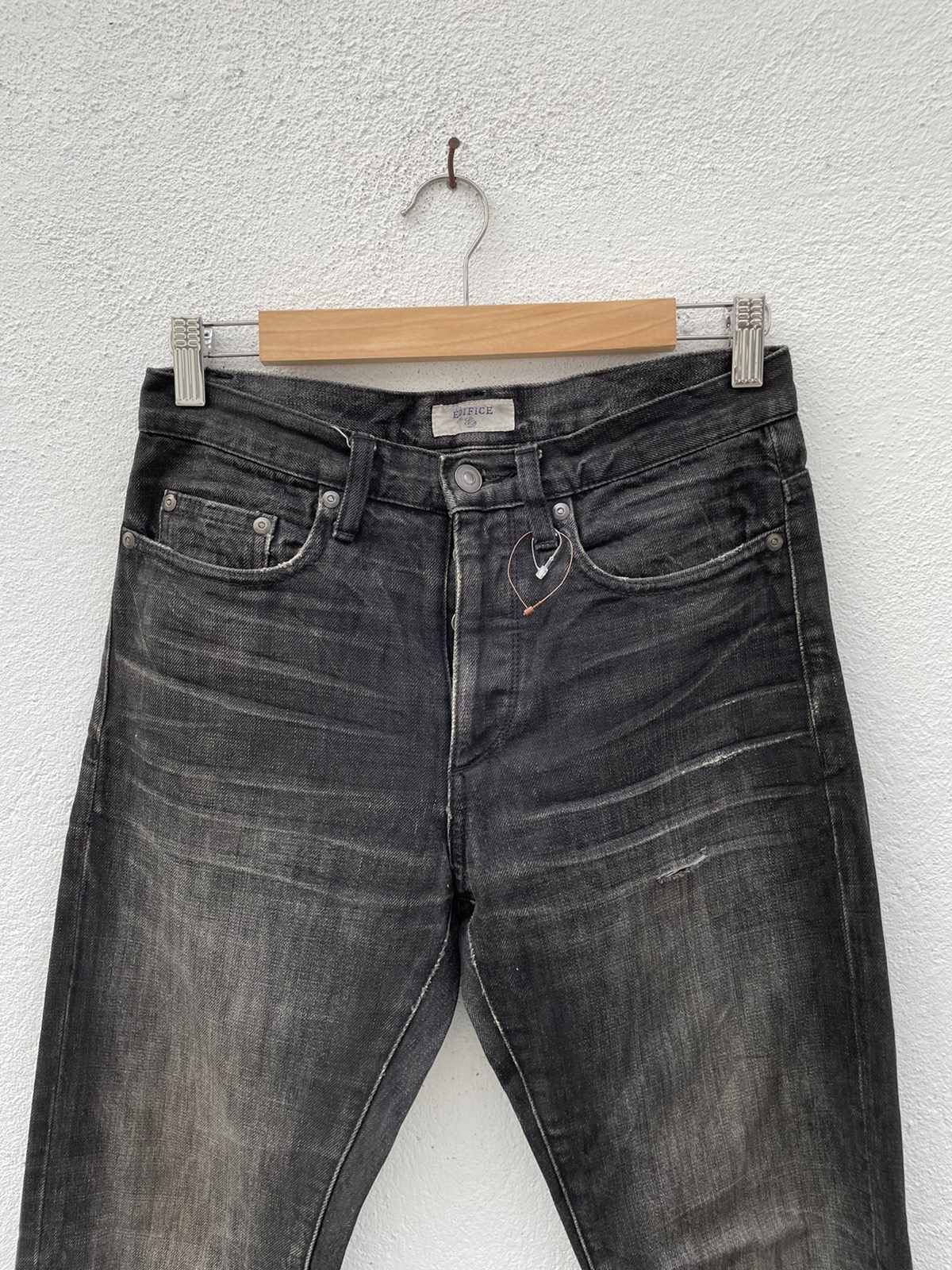 Japanese Brand - EDIFICE Distressed BLack Wash Denim Jeans - 2