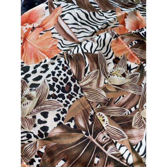 House of LR & C - Lita by Ciara Satin Romper Brown Orange Animal & Floral Size XL 1X 14 NEW - 9