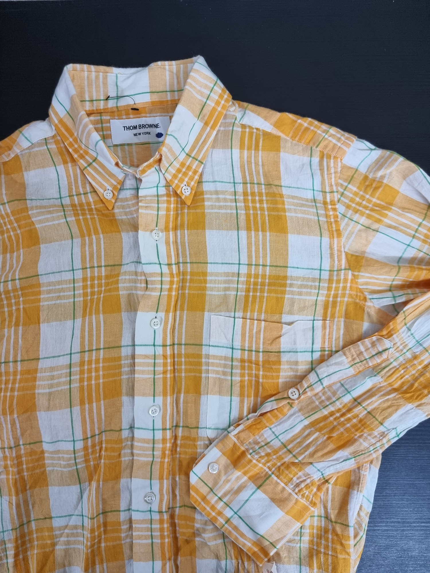 Thom Browne yellow cotton plaid button up shirt - 4