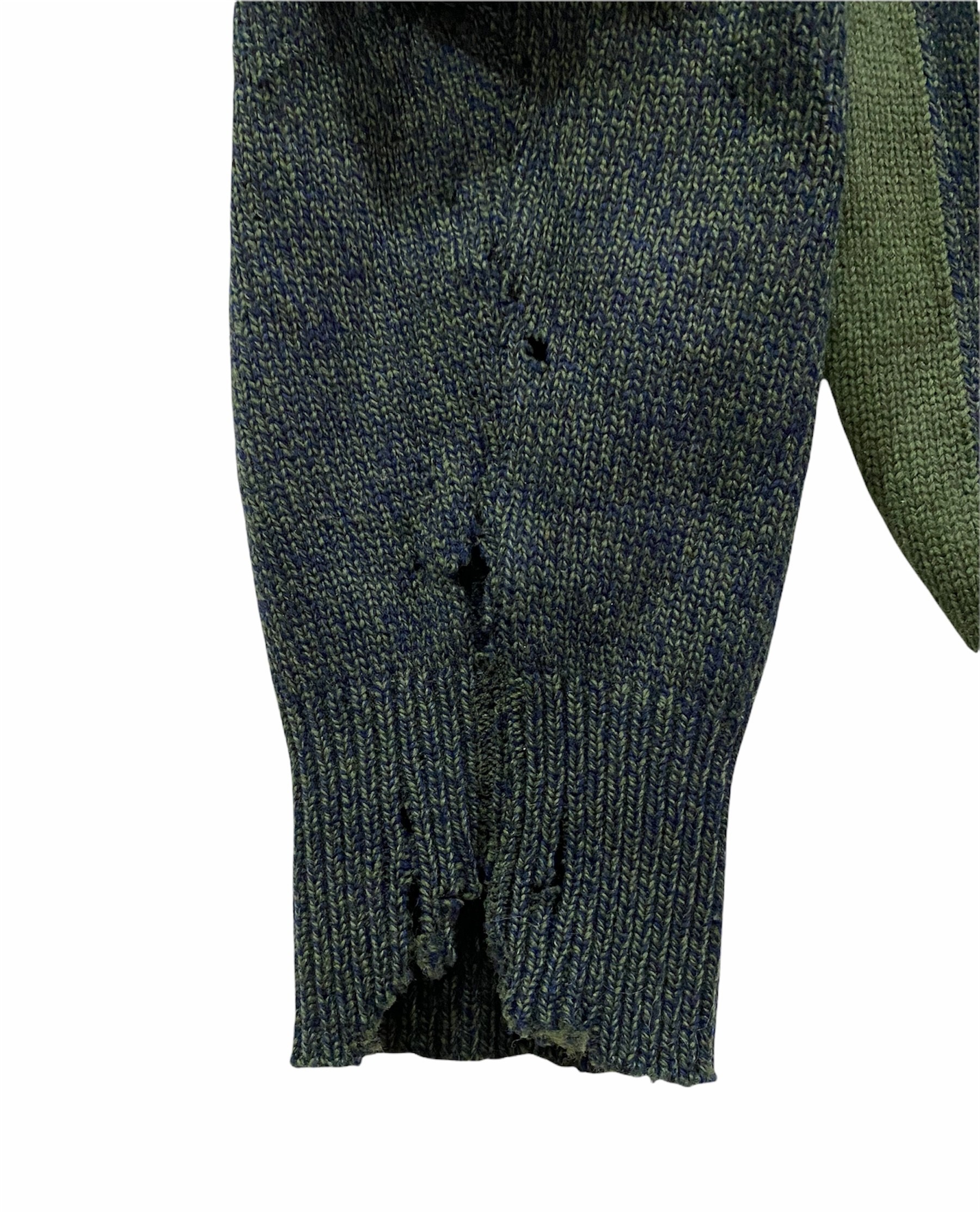 Coloured Cable Knit Sweater - Lecent Cashmere Ripped Sweater Grunge Style Made in Japan - 9