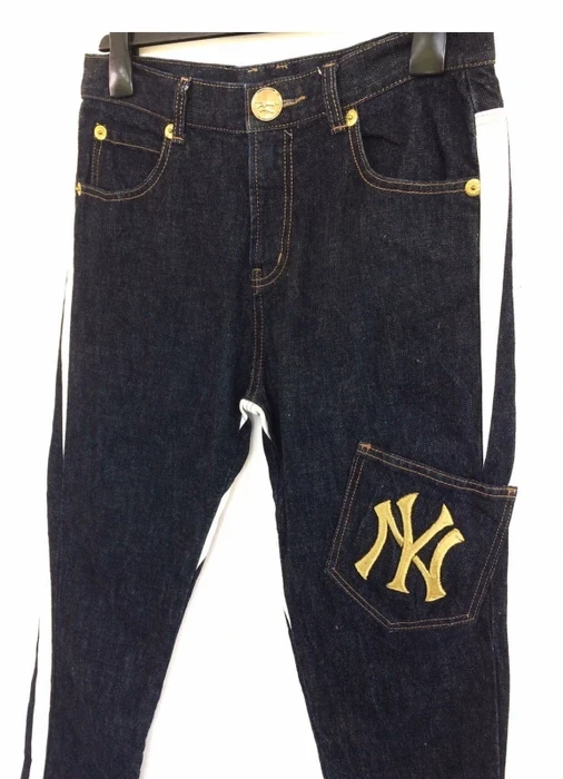 MLB - New York Yankees Striped Design Hip Hop Style Denim Pant - 3