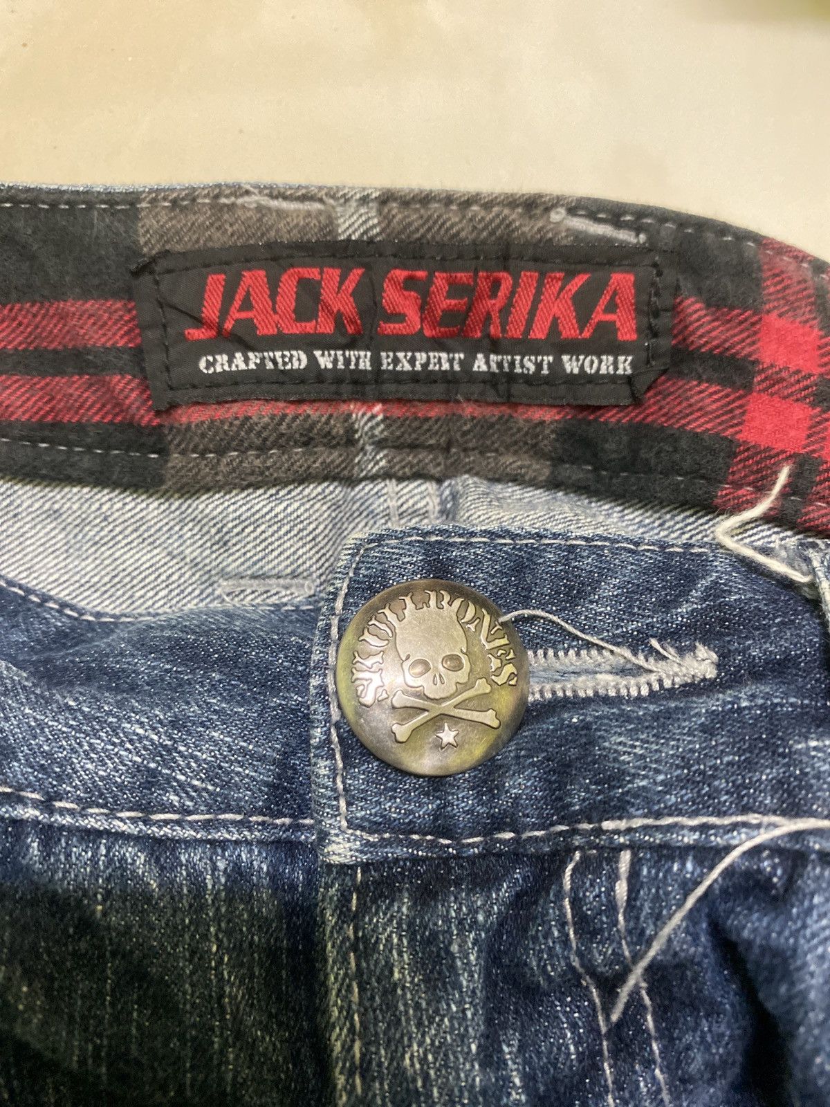 Japanese Brand - JACK SERIKA POEM Acid Wash Tartan Legs Denim Pant - 14