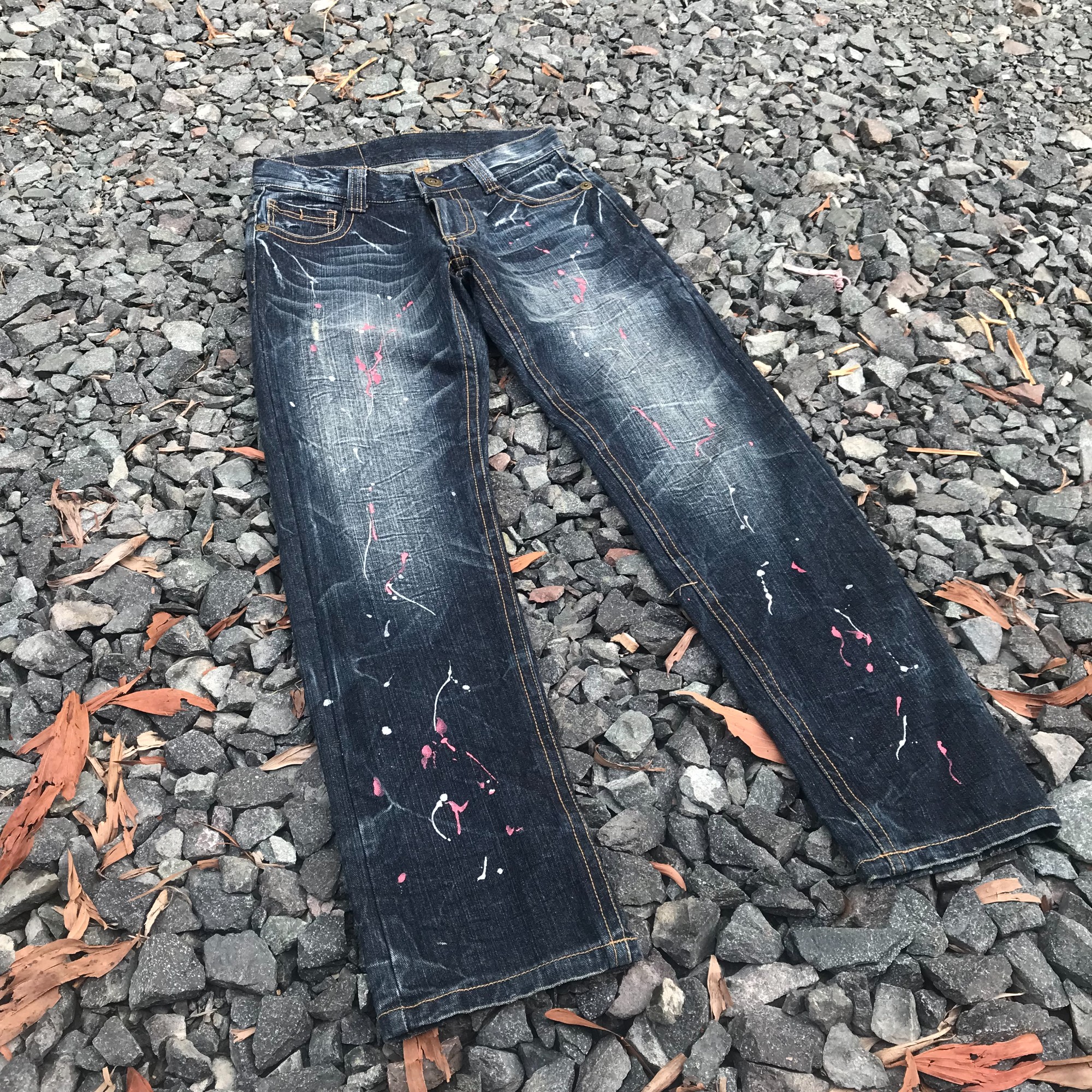 Japanese brand Northshore splatter paint herringbone wash denim Waist 29x30 inch slimfit regular - 2