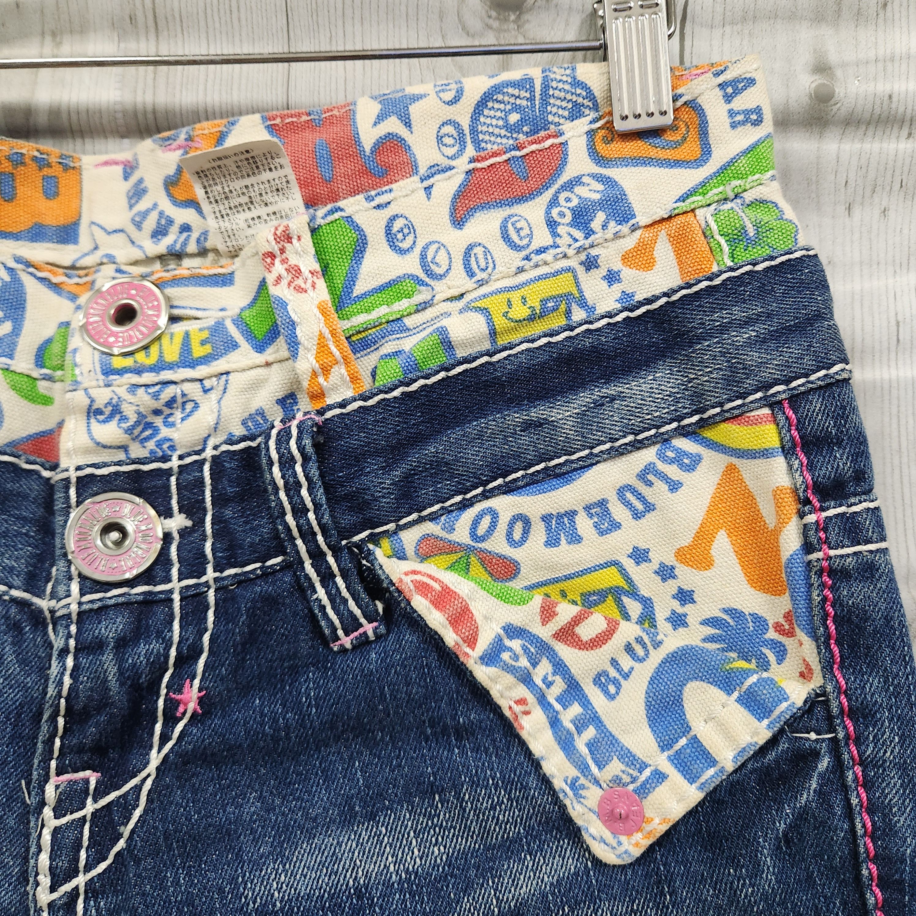 Japanese Brand - Double Waist Colorfull Printed Blue Moon Blue Denim Jeans - 6